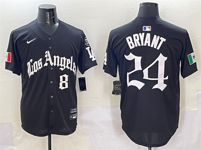Men's Black Los Angeles Dodgers Front #8 Back #24 Kobe Bryant Mexico 2025 LA Gothic Style With Fernando Patch Vapor Premier Limited Stitched Baseball Jersey